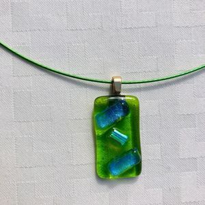 Green blue fused glass pendant necklace
